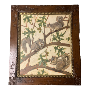 Contemporary Original Stephen Heigh “Squirrel Harvest” Painting 19th Century Folk Art Frame
