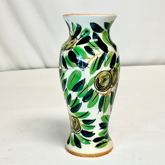 1950s Vintage Mediterranean Italian Style Hand Painted Olive Motif Vase. For Sale - Image 9 of 11