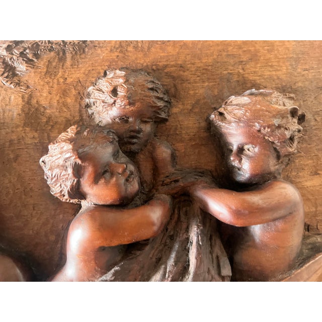 Figurative 19th C. Continental Hand-Carved High Relief Putti & Boat Wood Wall Panel For Sale - Image 3 of 12