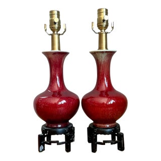 Vintage Sand De Bouf Glazed Ceramic Lamps - A Pair For Sale