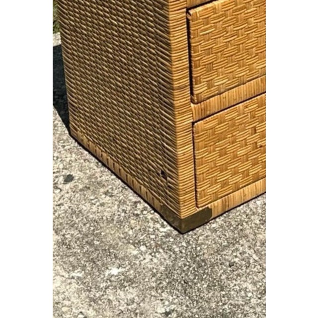 Tan 1970s Coastal Bielecky Brothers Wrapped Rattan Wicker Credenza For Sale - Image 8 of 11