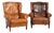 Pair of 20th Century Danish Vintage Brown Leather Wingback Club Chairs For Sale