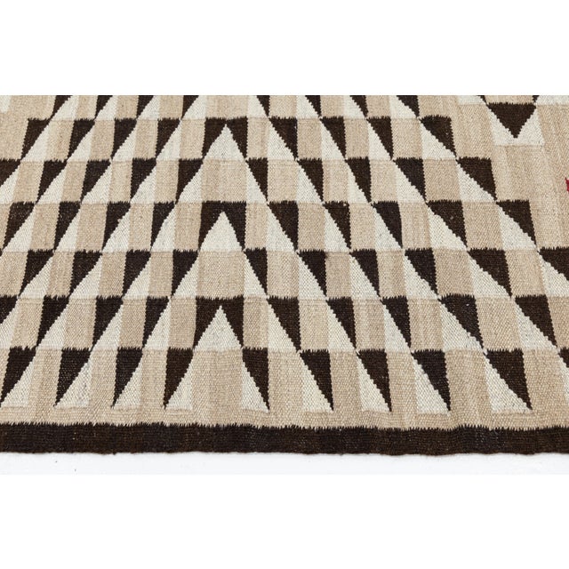 Textile Contemporary Navajo-Style Graphic Geometric Wool Rug Southwestern Flat-Weave For Sale - Image 7 of 10