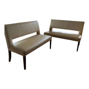 Ivory Leather Banquettes - a Pair