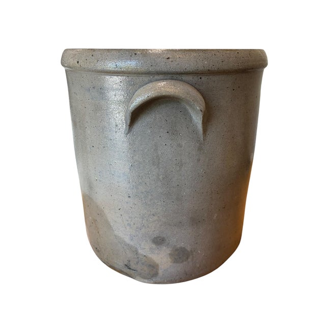 Antique Salt-Glazed Stoneware Crock With Hand-Painted Cobalt Floral Motif For Sale - Image 4 of 6