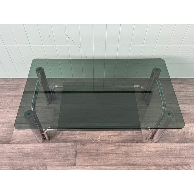 Italian Coffee Table in Chromed Steel and Smoked Glass, 1970s For Sale - Image 9 of 13