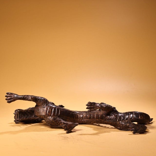 Late 19th Century Gilt Bronze Walking Dragon Figurine, 1700g, High Relief, Mythical Beast For Sale - Image 4 of 10