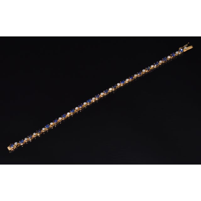 Late 20th Century Certified Natural 7ct Blue Sapphire Diamond 18k Gold Tennis Stacking Bracelet For Sale - Image 5 of 16