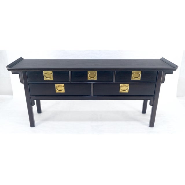 Black Lacquer Asian Inspired Horse Shoe Handles 5 Drawers Rolled Edges Sideboard For Sale - Image 13 of 18