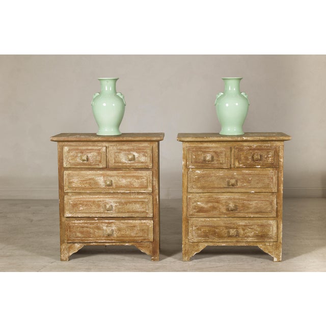 Pair of Distressed Vintage Nightstands with Subtle Brown and Green Patina For Sale In New York - Image 6 of 12
