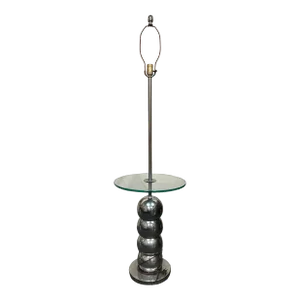 1960-70s George Kovacs Stacked Chrome Ball Floor Lamp With Integrated Glass Table, Unmarked