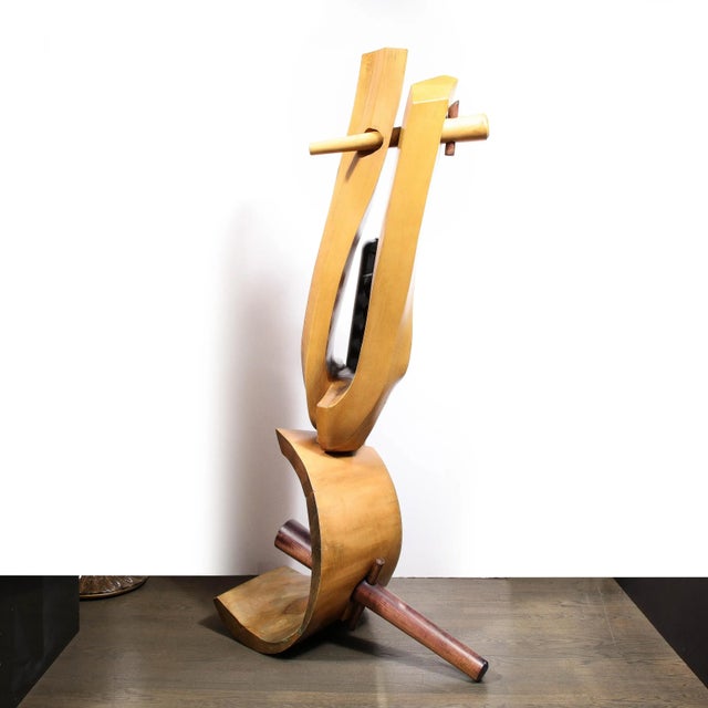 Mid-Century Modernist Hand Carved Walnut & Oak Dowel Pierced Amorphic Sculpture For Sale - Image 10 of 13