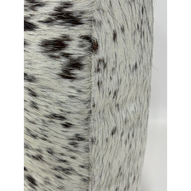 Premium Brazilian Watusi Cowhide Pillow Cover 16x16 – Speckled Ivory Spine – Handcrafted by Pablo Sota Designs For Sale - Image 9 of 11