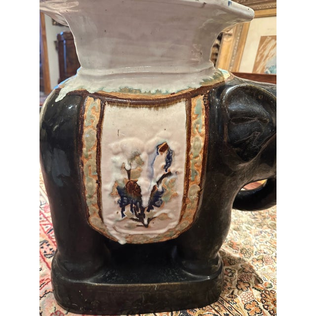 Black Large Antique Glazed Terracotta Elephant Garden Seat. For Sale - Image 8 of 9