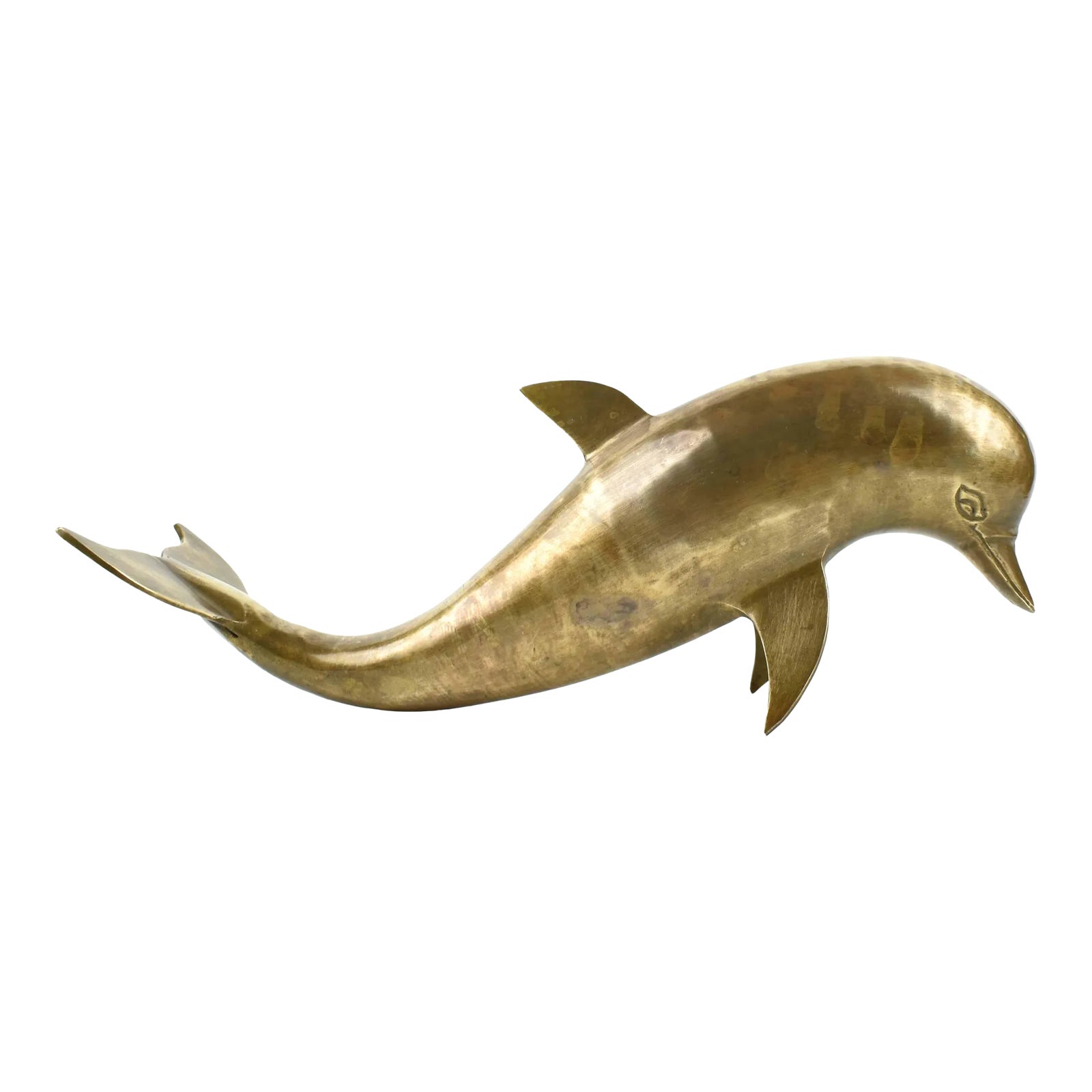 Mid 20th Century Large Solid Gold Brass Dolphin Figurine Model | Chairish