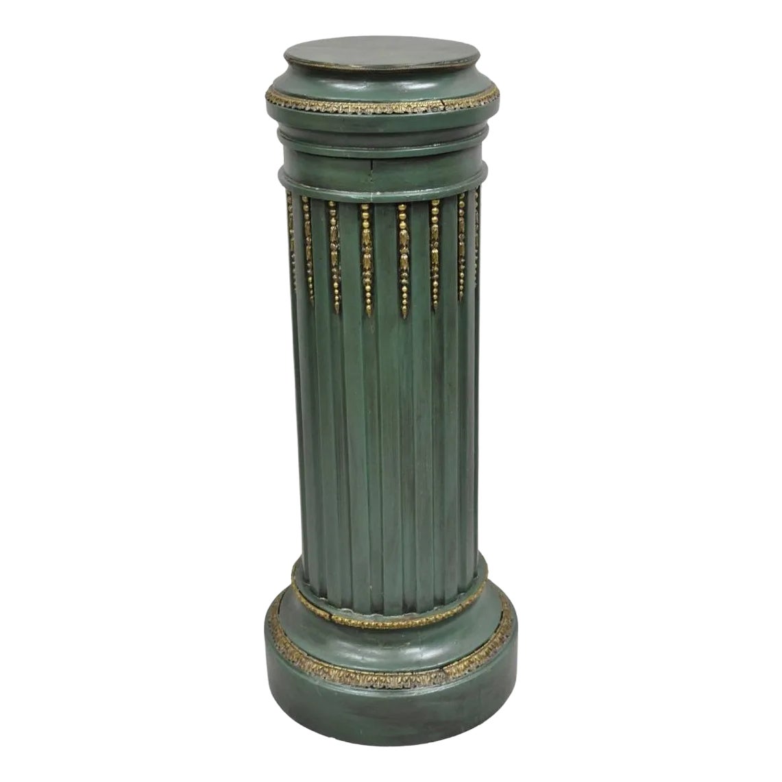 Antique French Louis XVI Style Green & Gold Painted Wooden Column ...