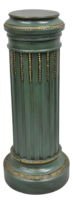 Antique French Louis XVI Style Green & Gold Painted Wooden Column Pedestal