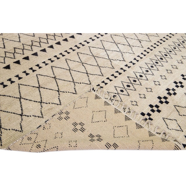 Contemporary Moroccan Style Handmade Tribal Beige Wool Rug For Sale - Image 12 of 14