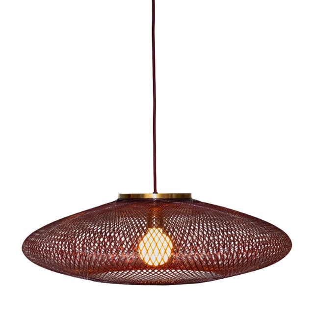 Large Ufo Wine Red Flat Fiber Pattern Lamp by Atelier Robotiq For Sale