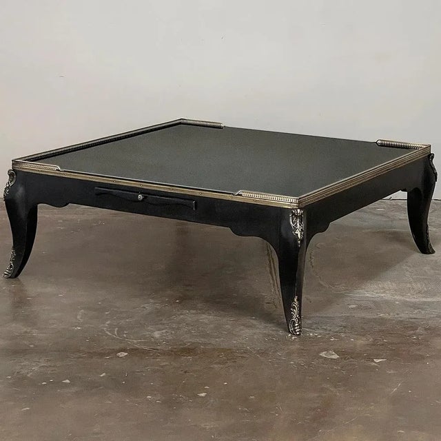 Grand MidCentury French Black Enamel Coffee Table With Glass Top
