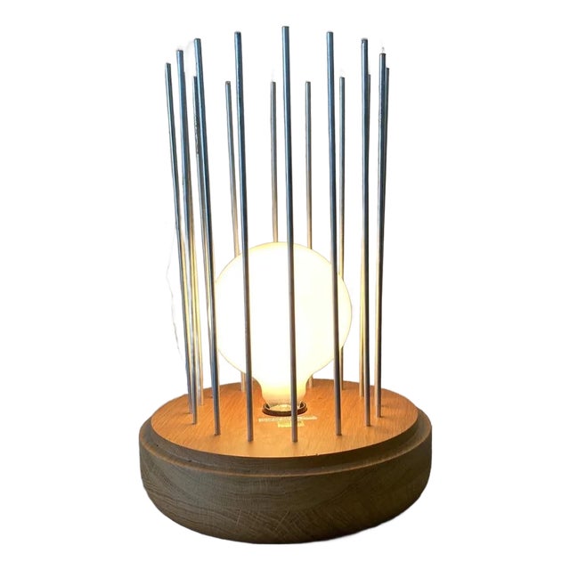 Unique Modern Danish Oak Base Table Lamp For Sale