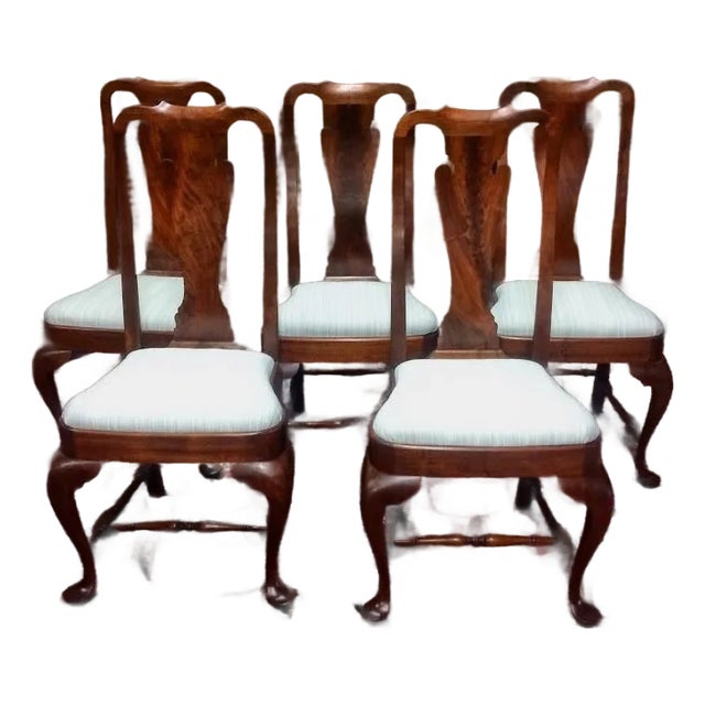 Vintage Walnut Chairs, Queen Anne Chairs, Set of Five For Sale
