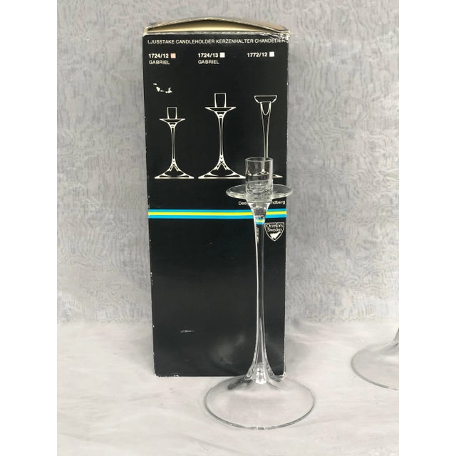 1980s Nils Landberg for Orrefors Crystal Glass Candlestick Holders - Set of 2 For Sale - Image 12 of 13