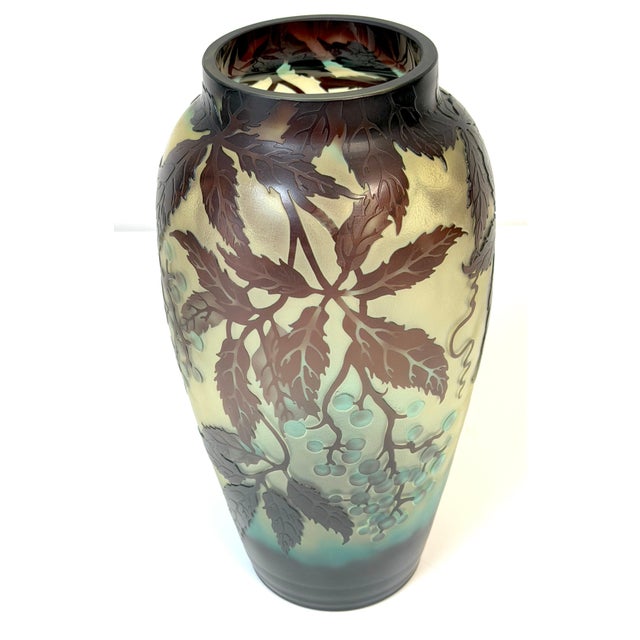 Pair of Stunning French Cameo Glass Vases in the Style of Gallé For Sale - Image 11 of 14