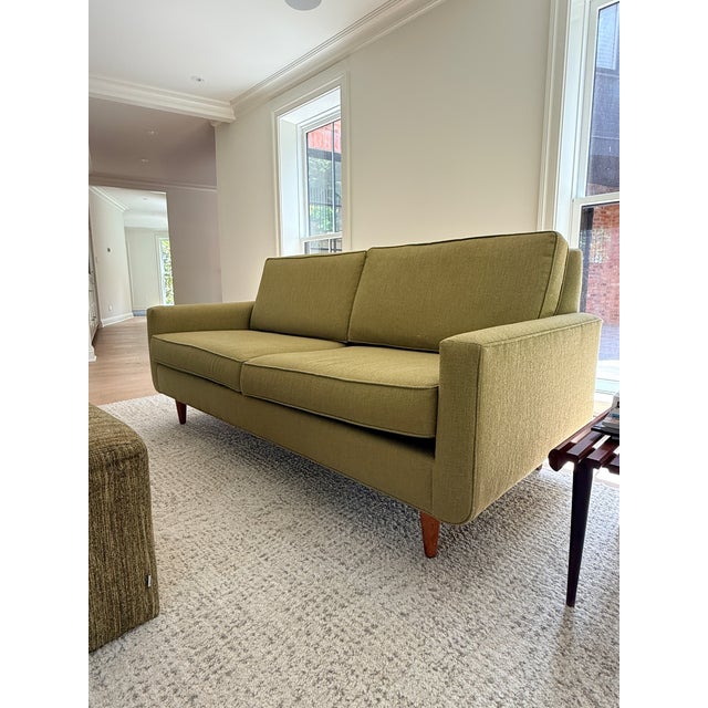 Wood Vintage Room and Board Green Sofa For Sale - Image 7 of 8
