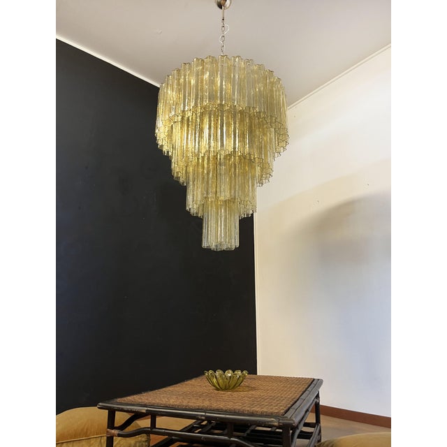 Vintage Murano Glass Tiered Chandelier with 78 Glasses in Light Amber, 1990s For Sale - Image 6 of 18