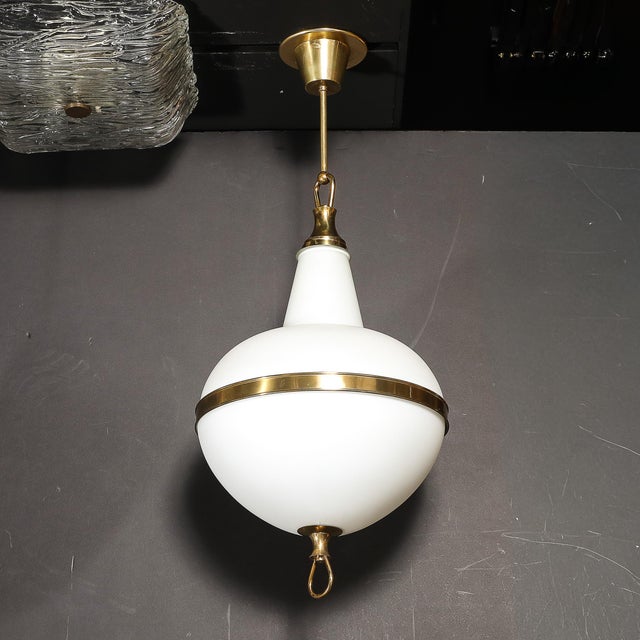 Mid-Century Modern Murano Glass & Brass Banded Detailed Pendant Chandelier For Sale - Image 10 of 18