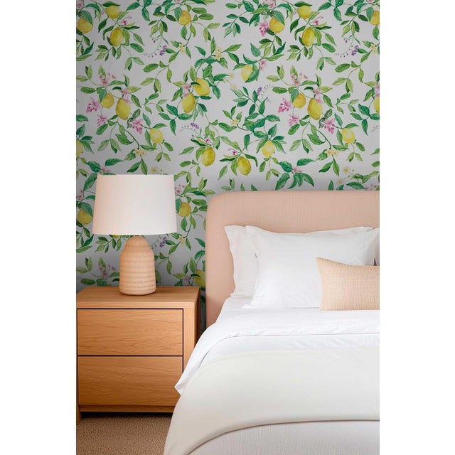 Textile Limoncello Floral & Lemon Grasscloth Wallpaper by House Party | White Blossom | 6 Yards For Sale - Image 7 of 7