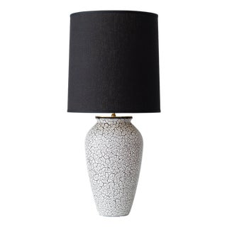 Vintage Jasba Cortina Black and White Crackle Ceramic Table Lamp, New Black Linen Lampshade For Sale