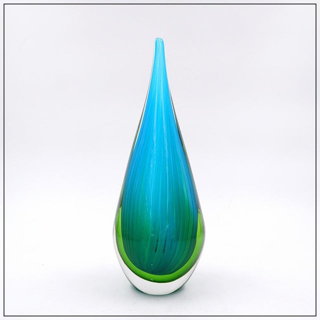Art Glass Sculpture in the Shape of a Teardrop in Shades of Blue and Green by Flavio Poli For Sale - Image 10 of 10