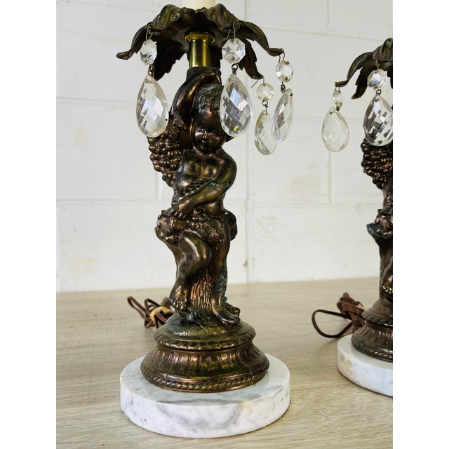 Art Nouveau Vintage 1950s Metal Cherub Table Lamps, Pair For Sale - Image 3 of 9