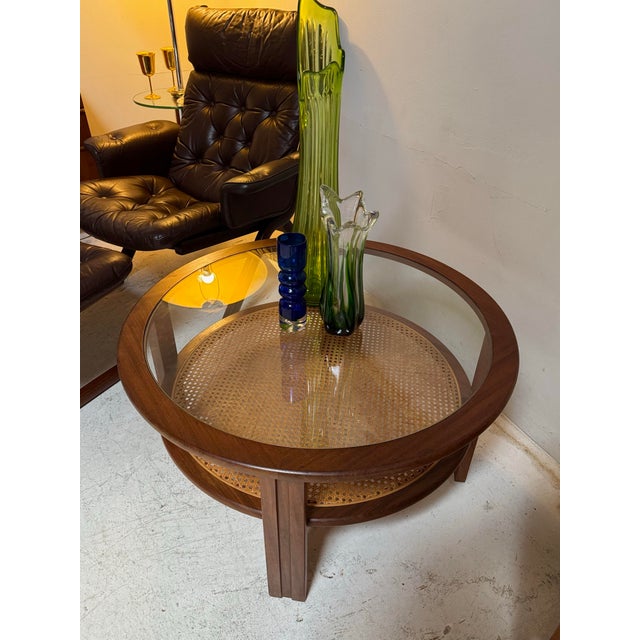 A Rare Mid Century Modern 2 Tiered Coffee Table With Cane Attributed to G Plan, Circa 1960s For Sale - Image 12 of 12