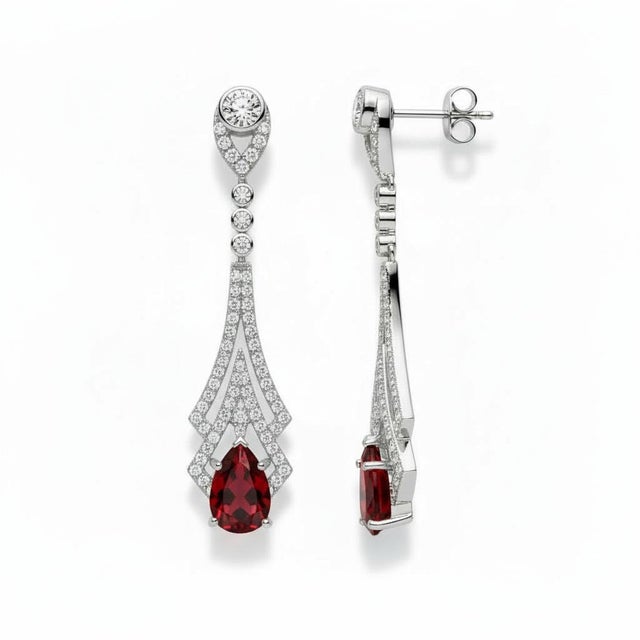 Vintage garnet earrings in silver and gold. Garnet drop earrings. Garnet cocktail earrings, silver drop earrings with gold...