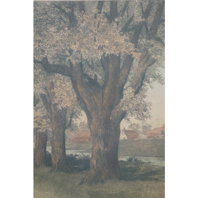 Antique Ernest C Rost the Old Elm Road Colored Country Landscape Etching 30" For Sale - Image 11 of 13