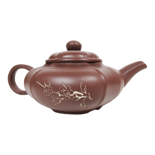 Vintage Chinese Yixing Zisha Zen Teapot With Plum Blossom Motif For Sale