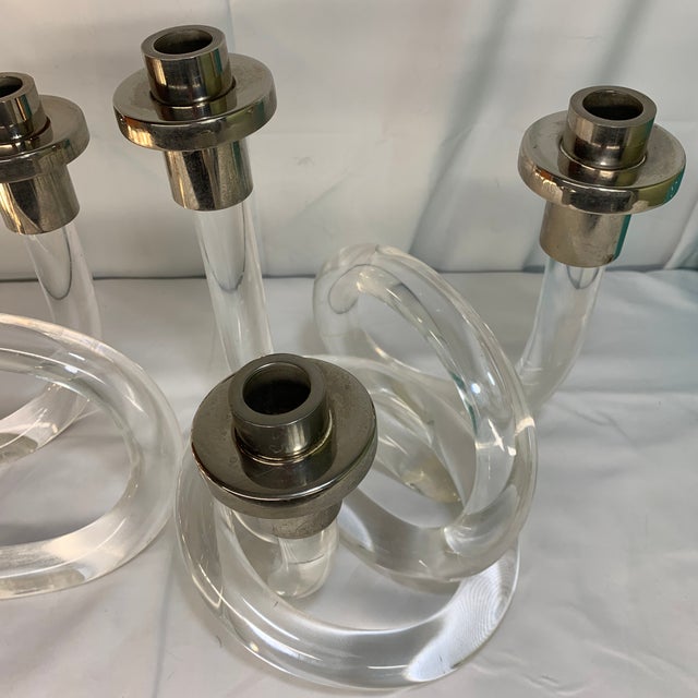 Dorothy Thorpe 1950s Dorothy Thorpe Lucite Pretzel Twist Lucite Candlestick Holders - Pair, Double and Triple For Sale - Image 4 of 8
