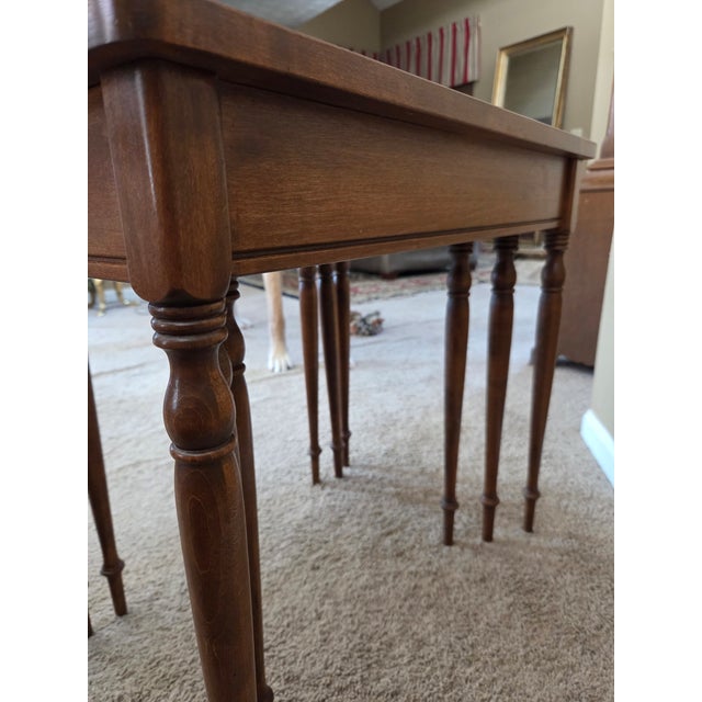 Wood Vintage Ethan Allen Furniture Regency Style Set of Three Nesting Tables For Sale - Image 7 of 17