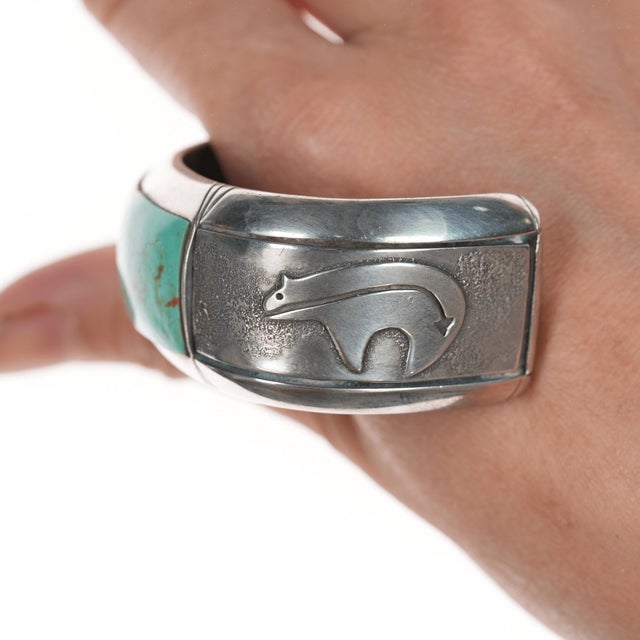 Silver 6 1/8" Jps Native American Channel Inlay Sterling Cuff Bracelet For Sale - Image 8 of 11