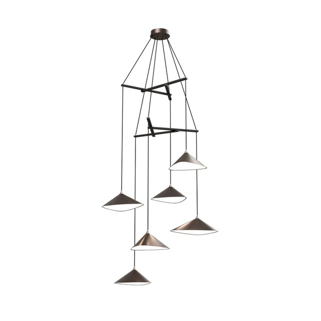 Emily V6 Group Pendant Light in Dark Bronze Semi-Matte by Daniel Becker for Moss Objects For Sale - Image 4 of 4