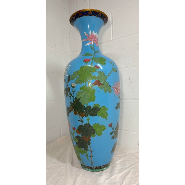 Huge Antique 19th Century Japanese Meiji Cloisonne Enamel Baby Blue Palace Vase For Sale - Image 16 of 17