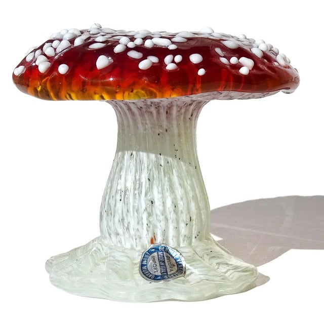 Murano Vintage Red White Spot Italian Art Glass Mushroom