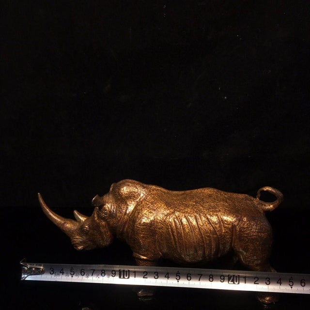 Traditional Late 19th Century Gilt Bronze Rhinoceros Statue, 1.1kg For Sale - Image 3 of 9