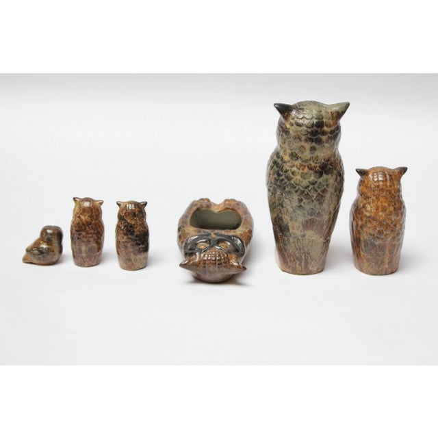 Mid-Century Modern Collection of Six Mid-Century Japanese Modern Ceramic Owl Figurines For Sale - Image 3 of 12