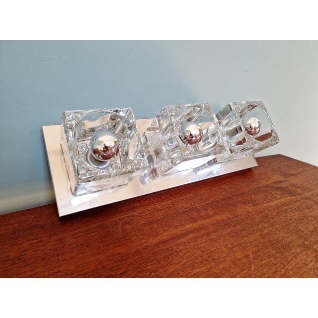 Metal Ice Cube Triple Wall Light in Chromed Metal and Glass from Peill & Putzler, 1970 For Sale - Image 7 of 18