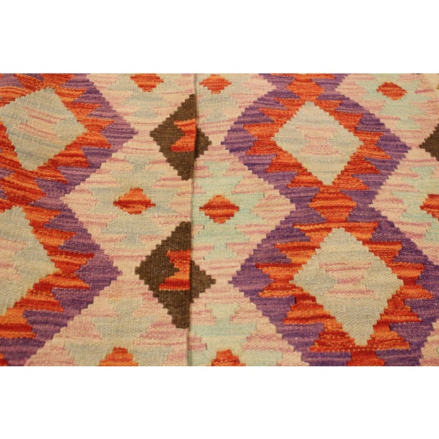 2010s Shabby Chic Abstract Kilim Red Pink Wool Rug - 3'5" X 5'1" For Sale - Image 5 of 8