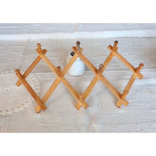 Vintage Retractable Wall-Mounted Coat Rack in Pine, 1970s For Sale - Image 4 of 7